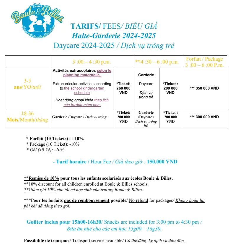 tarifs halte garderie 2024-2025