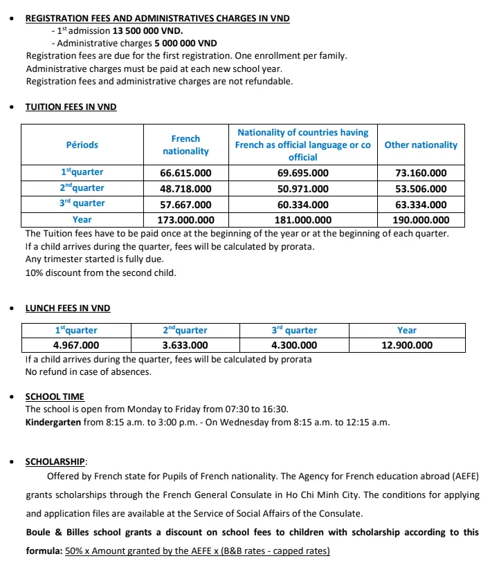 International School French Saigon Vietnam Kindergarten Primary Fees 2024-2025