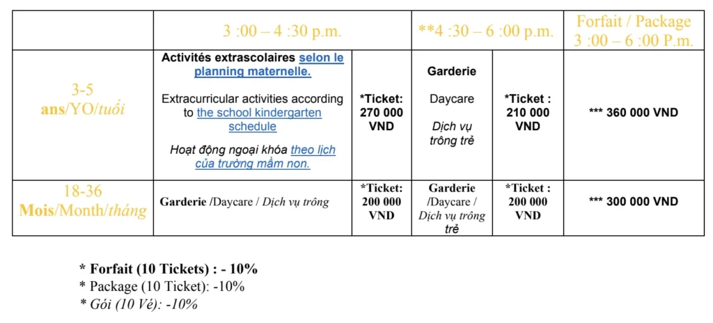 1 - Tarifs halte garderie 2025-2026 Ecole Française Saigon Boule et Billes