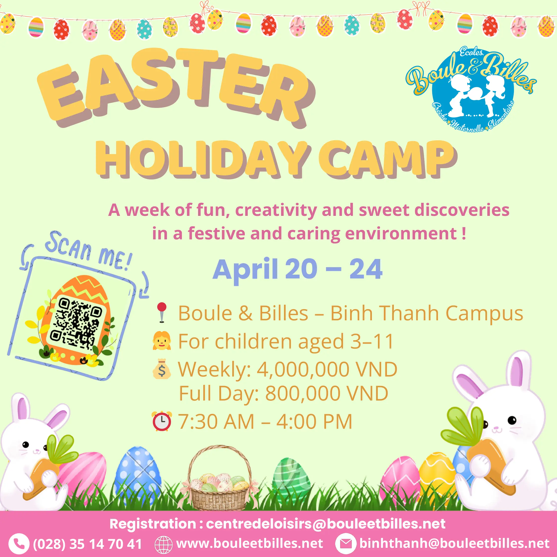 Trung tâm giải trí Lễ Phục Sinh 2026, trò chơi bi và bóng, trường Pháp tại Sài Gòn, khu vực lớn.