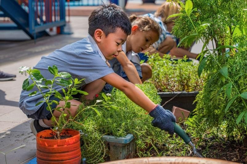 Jardinage, activité extra-scolaire à l'école Boule et Billes