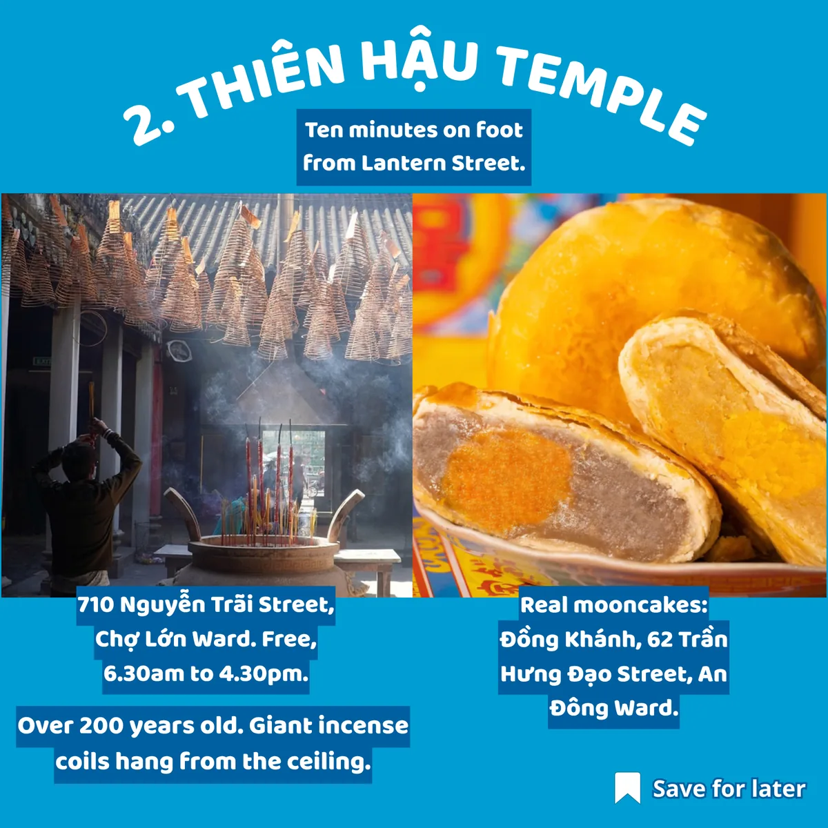 Incense coils at Bà Thiên Hậu temple and a mooncake with a salted egg yolk