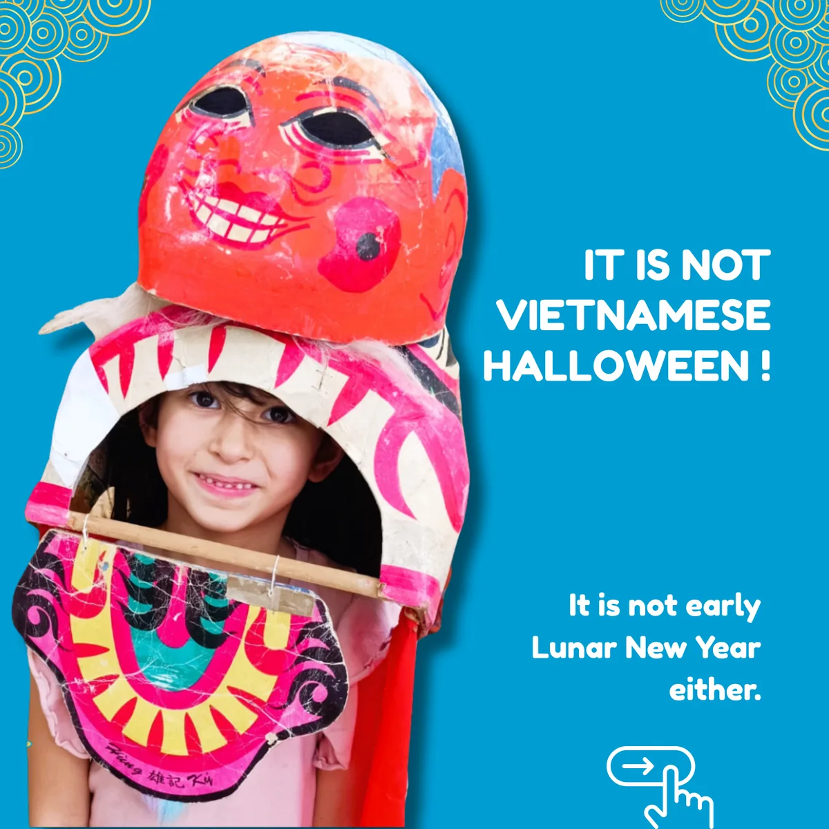 A child wearing a Mid-Autumn mask: Tết Trung Thu is not Vietnamese Halloween, nor an early Lunar New Year